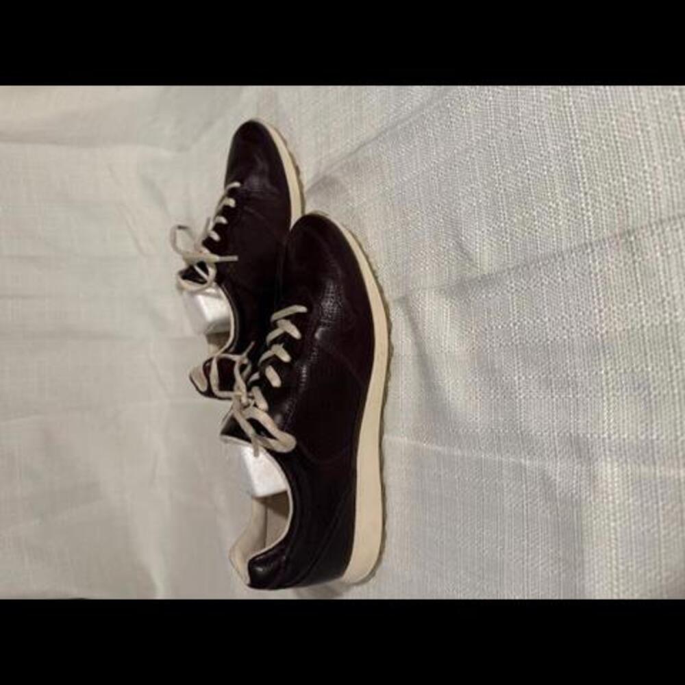RETRO ECCO WOMEN'S SZ 39 LEATHER LACE-UP OXFORD SNEAKER PLUM BROWN LIKE NEW